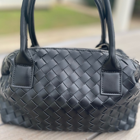 Anthropologie Black Woven Satchel with Butterfly Charm - Picture 2 of 7